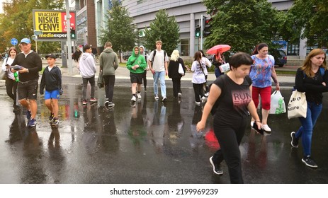 Szczecin, Poland. 29 August 2022. People With Umbrellas On A Rainy Day Outside