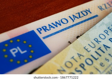 Szczecin, Poland - December 5, 2020: Polish driving license, detail, closeup
