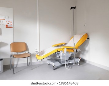 Szczecin, Poland - May 25, 2021: hospital chair in the chemotherapy room in hospital in Szczecin