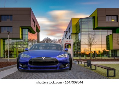 Szczecin,poland-February 2020:Electric Tesla Model S while charging