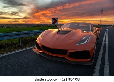 Szczecin,Poland-January 2021:Chevrolet Corvette ZR1  On A Scenic Road