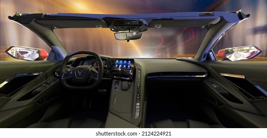 Szczecin,Poland-January 2022:Chevrolet C8 Corvette Interior