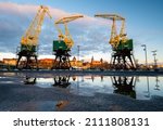 Szczecin,Poland-January 2022:Old Cranes in Szczecin during the beautiful Morning