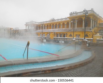 Szechenyi Thermal Spa Bath In Budapest At Winter Day, Hungary