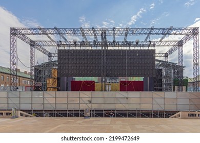 Szeged, Hungary - July 30, 2022: Temporary Performing Stage Theatre And Concert Venue At Dom Square During Summer.