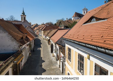 Szentendre, Hungary - April 7, 2020: Empty Tourist Destination Hungary. It Is Normally Full Of Tourists And Bazaars. Global Travel Industry, Tourism Stopped In Europe.