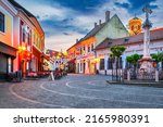 Szentendre, Hungary. City of arts near by Budapest, famous and beautiful historical downtown, Danube riverbank. Fo Ter, Main Square