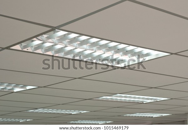 T Bar Ceiling Lighting Inside Office Interiors Stock Image