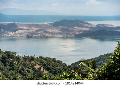 Taal volcano and lake as seen from Tagaytay, late afternoon. Shot after 2020 eruption.