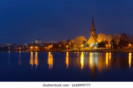 Tabacariei lake by night in Constanta city, Romania