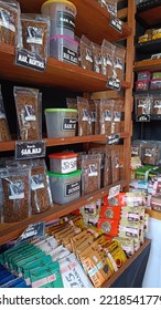 Tabanan Bali, Indonesia - 22th October 2022 : Assorted Packs Of Branded Tobacco With Warning Labels, Price Tag On Display For Sell At Local Shop