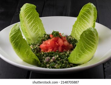 Tabbouleh Salad With Parsley Tomatoes Romaine Leaves Bulgur. Traditional Armenian Salad
