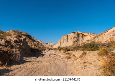 Tabernas Desert Trail, Almería Province, Andalusia. On A Trek In The Rambla Del Infierno