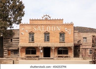 TABERNAS, SPAIN - OCT 17, 2015: Saloon at the Fort Bravo Texas Hollywood western style theme park in the Province of Almeria, Spain