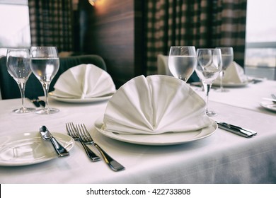 Table Arrangement In An Expensive Haute Cuisine Restaurant, Toned Image