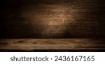 table background of free space for your wine bottle or food on top and dark retro interior of barrels . High quality photo