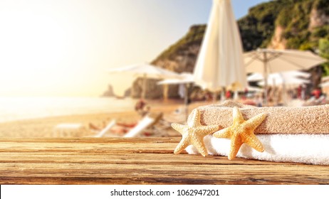 Table Background Of Free Space For Your Decoration And Summer Beach Landscape 