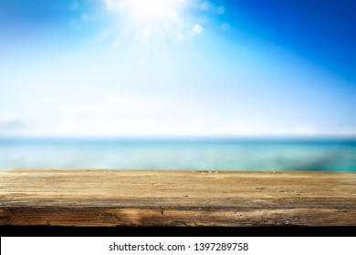 Table Background Of Free Space For Your Decoration And Summer Sea Landscape 