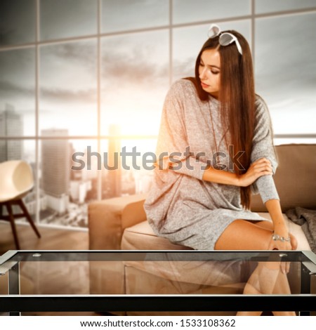 Similar – happy child girl playing at home in cozy weekend morning