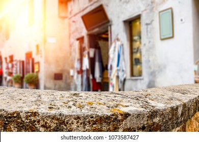 Table background and spring time in garden 