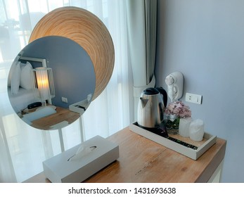 Table with beautiful mirror,Beautiful glass table in the bedroom
