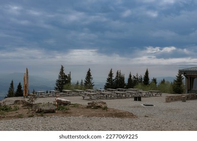 Table, benches and chalet under mountain Chleb, national park Mala Fatra, Slovakia - Shutterstock ID 2277069225