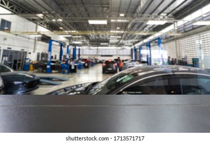 Table With Blur Background Garage For Car Service