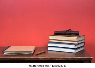 table with books and other elements
