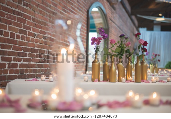 Table Centerpiece Candle Glass Used Indoor Stock Photo Edit Now