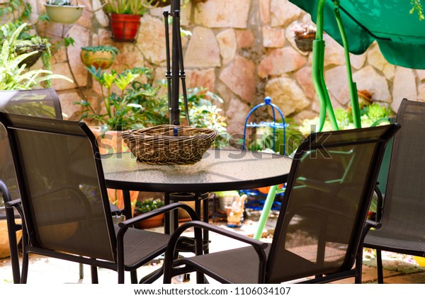 Table Chairs Garden Swing Summer Garden Stock Photo Edit Now