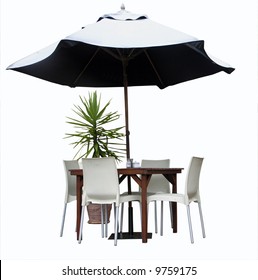 Table, Chairs, Plant And Umbrella