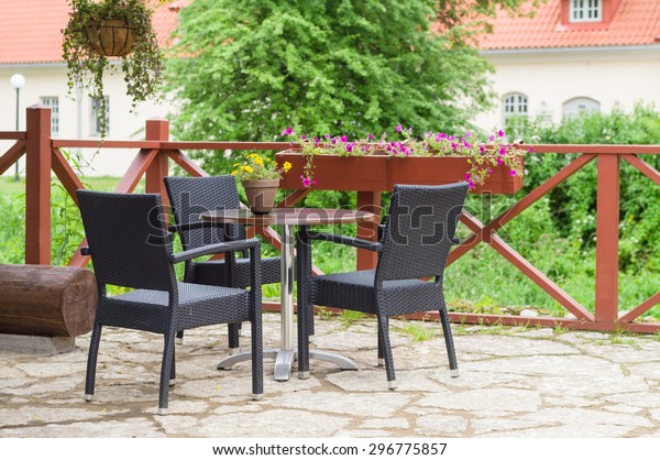 Table Chairs Traditional European Outdoor Cafe Stock Image