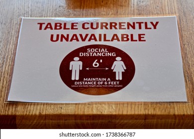 Table Currently Unavailable Social Distancing Sign