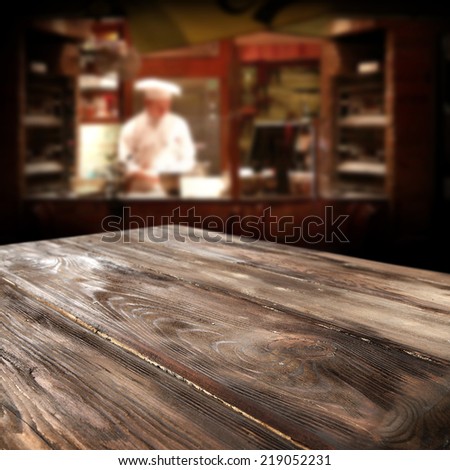 table in dark restaurant 