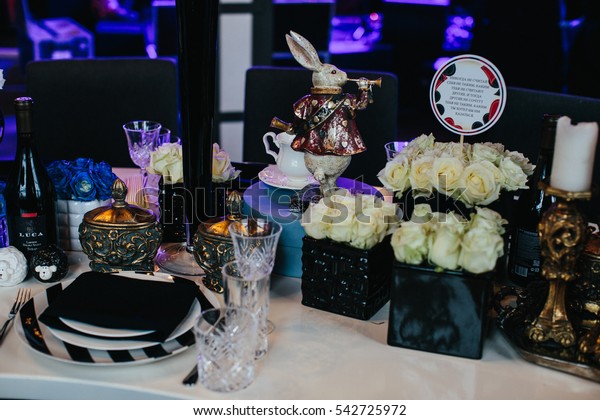 Table Decor Alice Wonderland Black Boxes Stock Photo Edit Now