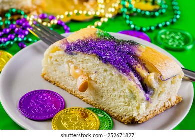 Table decorated for Mardi Gras party.