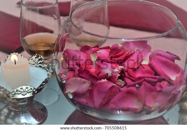 Table Decoration Rose Petals Candle The Arts