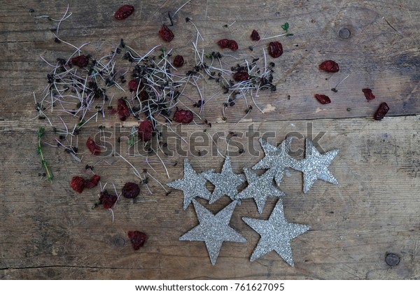 Table Decorations Christmas Sparkly Stars Dried Stock Photo Edit