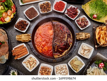 A table of delicious hot pot food