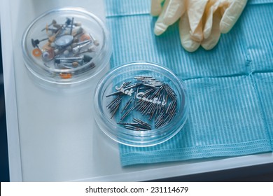 table with dental tools