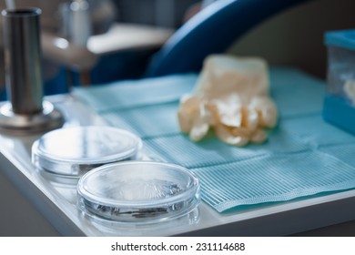 table with dental tools
