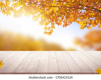Table desk  and autumn background empty space for your product display