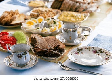 a table filled with traditional Polish Easter dishes