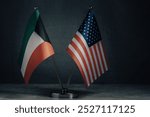 Table flags United States America and National Flag Kuwait on dark background,political concept