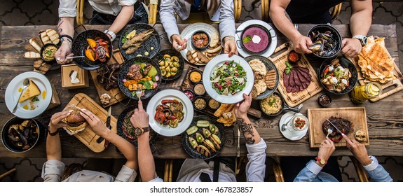 table with food, top view - Shutterstock ID 467823857