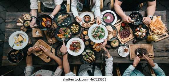 table with food, top view - Shutterstock ID 467823863