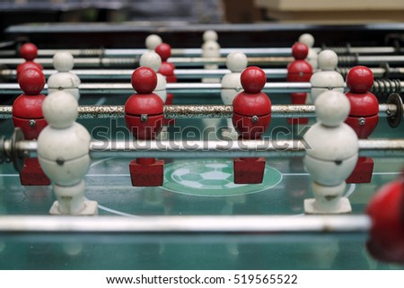Table football game, Soccer table with Close up red and white players