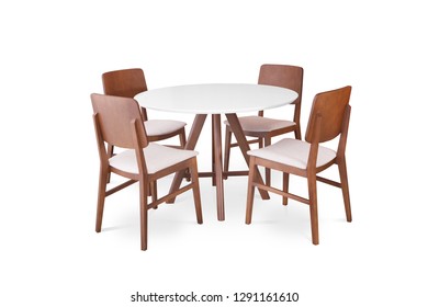 Table And Four Chairs On White Background.