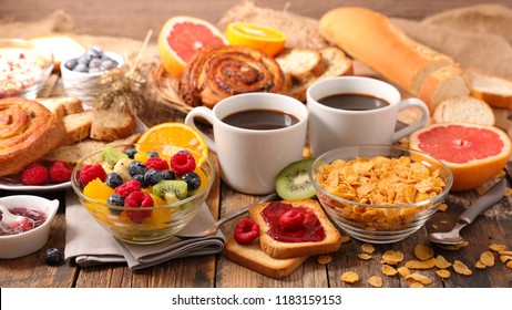 table with full healthy breakfast