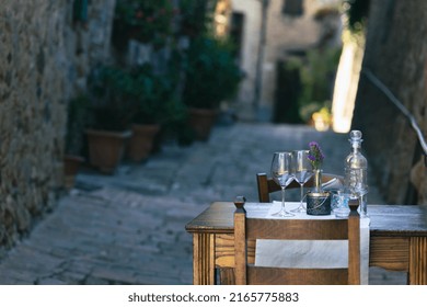 Table Of An Italian Restaurant In The Heart Of Tuscany In Val Dorcia 